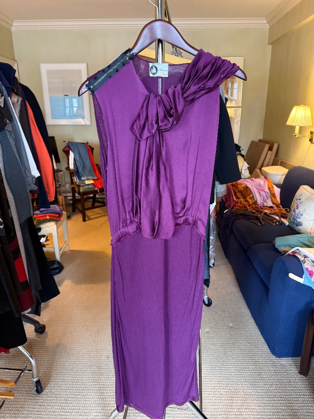 Rare vintage Lanvin Paris plum purple draped cocktail dress